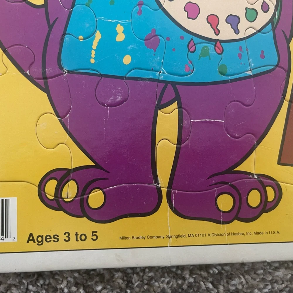 Vintage 1992 MB Milton Bradley Puzzle Barney Artist Purple Dinosaur Baby Bop